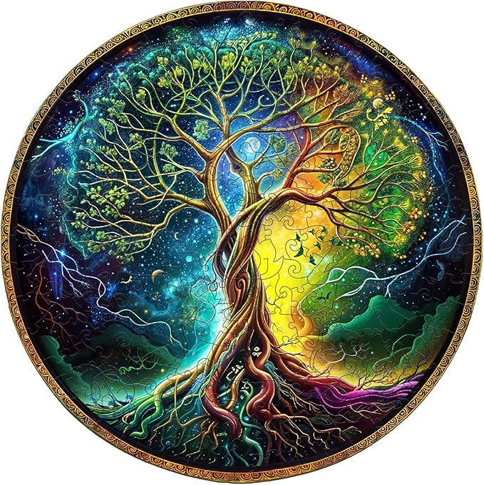 Jigsaw Puzzles, Wooden Puzzles for Adults - 280pcs Unique Shaped Wooden Adult Puzzles, Christmas Creative Gifts for Adults, Aurora Tree of Life Puzzle 13.4 * 13.4in