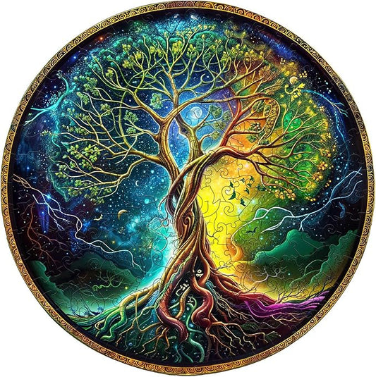 Jigsaw Puzzles, Wooden Puzzles for Adults - 190pcs Unique Shaped Wooden Adult Puzzles, Christmas Creative Gifts for Adults, Aurora Tree of Life Puzzle 11.4 * 11.4in
