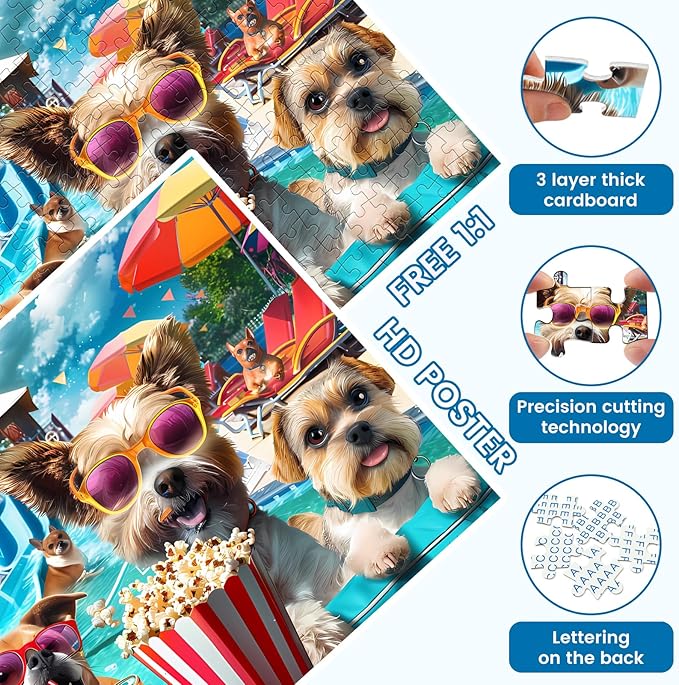 300 Piece Jigsaw Puzzle for Adults, Fun at The Amusement Park Dog Puzzles, Funny Puppy Jigsaw Puzzles, Animal Pet Lover Challenging Puzzles for Friends Family Activity Game Nights Gifts