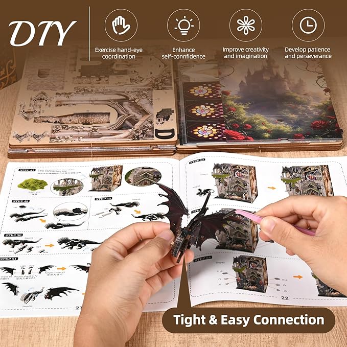 DIY Book Nook Kit for Adults, 3D Wooden Puzzle Bookend Bookshelf Insert Decor with LED Light and Dust Cover (Sleeping Beauty)