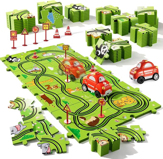 Bennol Toddler Toys Gifts for 3 4 5 Year Old Boys, 39 Jigsaw Puzzle Race Track Car Set Toys for Kids Boys Toddlers 3-5 4-6, Puzzle Tracks Car Toys Gifts for 3 4 5 Year Old Girls Kids