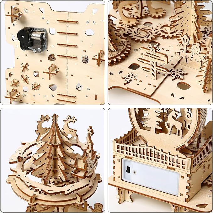 3D Wooden Puzzle for Adults, DIY Christmas Amusement Park Model, Creative Assembly Model Building for Adults, DIY Assembly Puzzle, Woodcraft Kit for Christmas Day