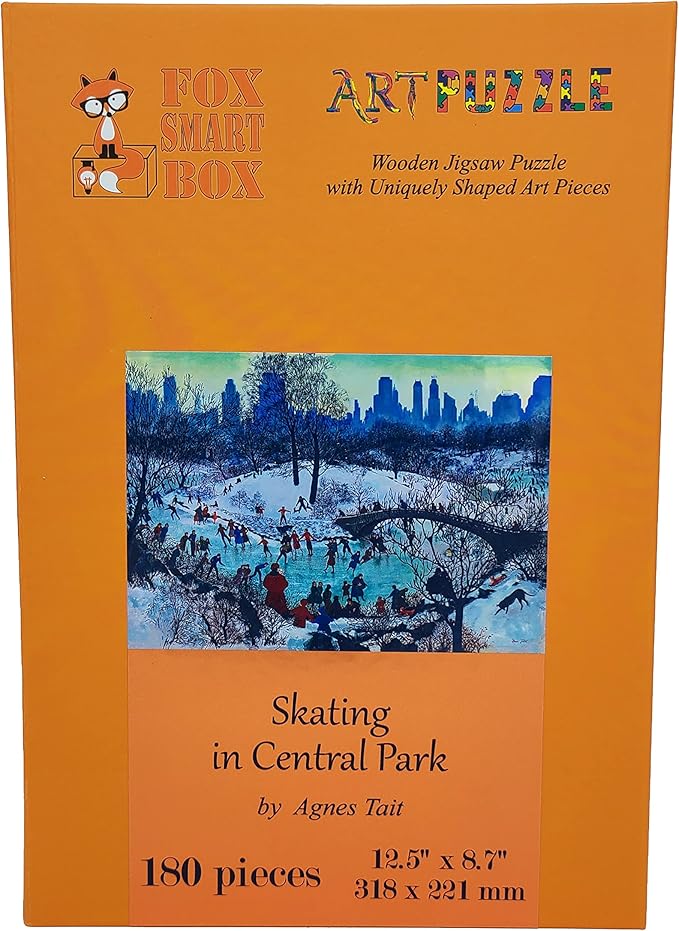 Wooden Puzzle for Adults - Uniquely Shaped Pieces - Made in The USA by FoxSmartBox - 180 Pieces - Skating in Central Park