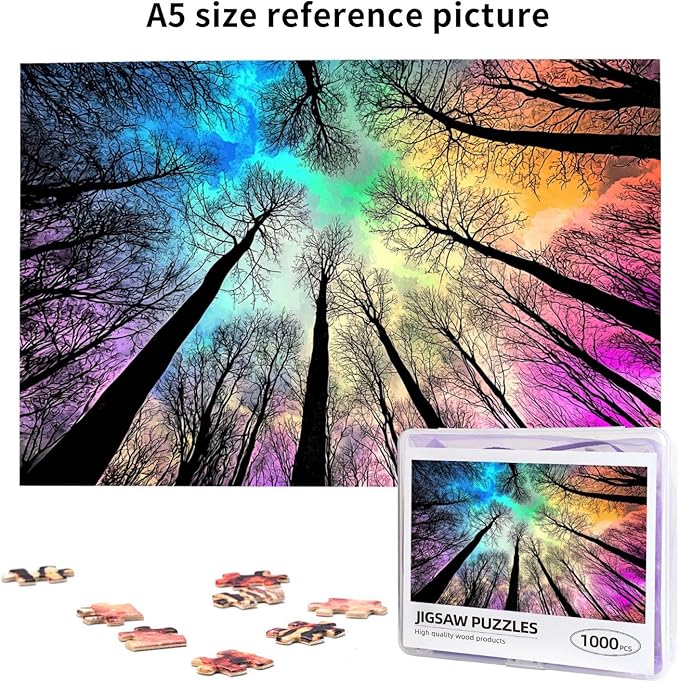 Colorful Forest Under Starry Night 1000 Pieces Colorful Gradient Magic for Adult,Hard Challenge Puzzle Northern Lights Starry Night Glow in The Dark Puzzle for Birthday Gifts and Family Game