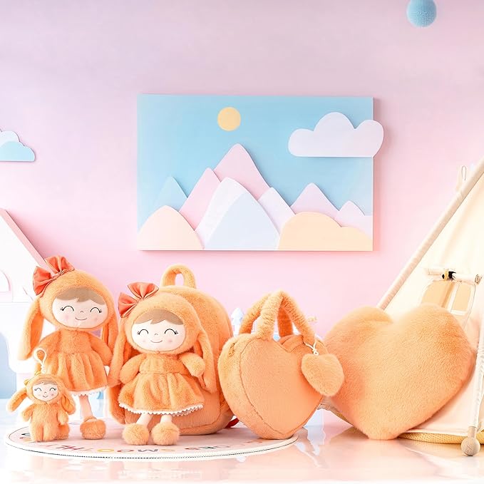 Gloveleya Back to School Gifts for Girls Toddler Backpack Plush Bag with Detachable Orange Rabbit 11 Inches Gift for Baby Girl Aged 2+