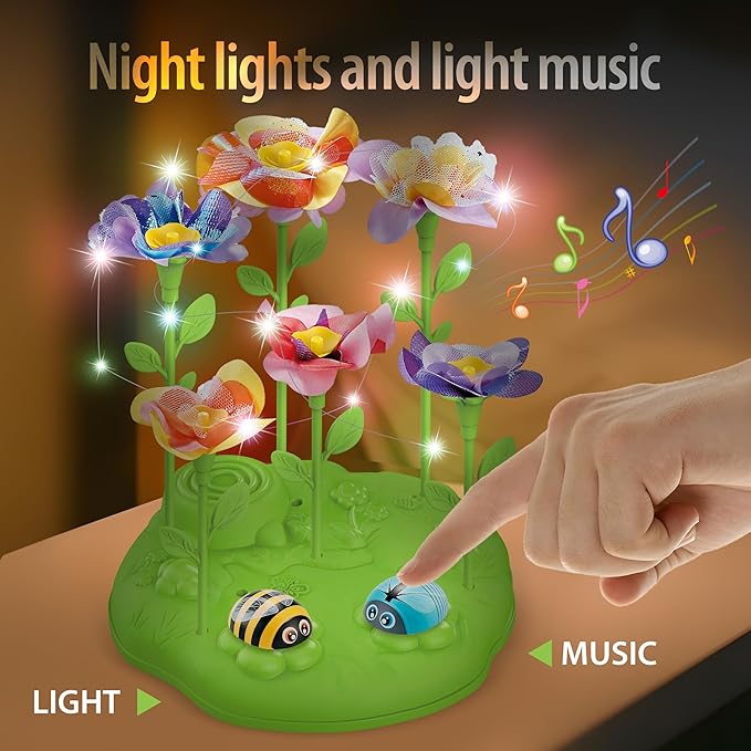 Wiyeang DIY Fabric Flower Bouquet Kit for Girls,Arts and Crafts for Kids Ages 6-12,Birthday Gifts Ideas for Girl 6 7 8 9 10 11 Year Old-Light and Music Flowers Market Toy
