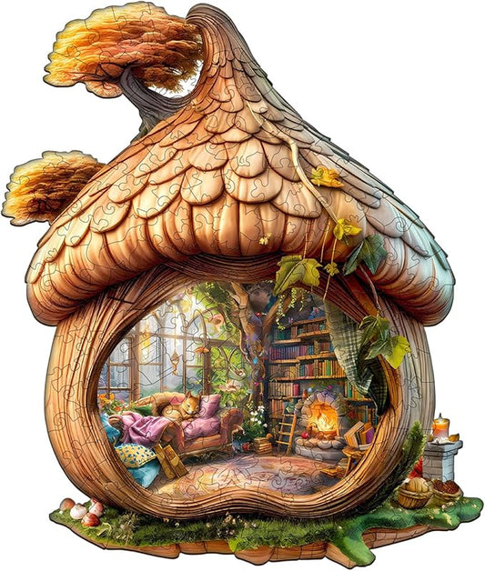 Jigfoxy Wooden Puzzle for Adults, Squirrel's House Jigsaw Puzzles for Adult, Unique Animal Shape Wood Cut Puzzles, Christmas Thanksgiving Gifts for Friends Family (S-8.5 * 7.2in-85pcs)