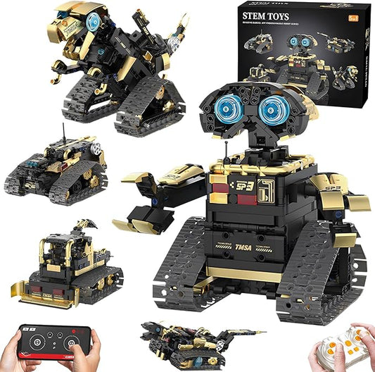 5 in 1 Robot STEM Robot Building Kit Science APP & Remote Control Blocks Technic Educational Building Blocks Set Robotics Toys for Boys Kids Ages 8-12（695 Pieces）