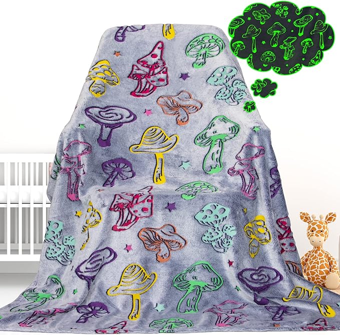 Glow in The Dark Blanket Mushroom Blanket for Kids Adults Soft Flannel Throw Blankets Colorful Luminous Mushroom Blankets for Sofa Couch Living Room Bed Birthday Gifts 40"x50"