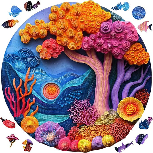 Wooden Puzzles for Adults, 3D Vision Effects Coral Wooden Jigsaw Puzzles 500pcs, 15.9x15.9 in, Royal, Unique Shape Adult Puzzles, Wood Puzzles Creative Gift for Adults and Kids Family Game