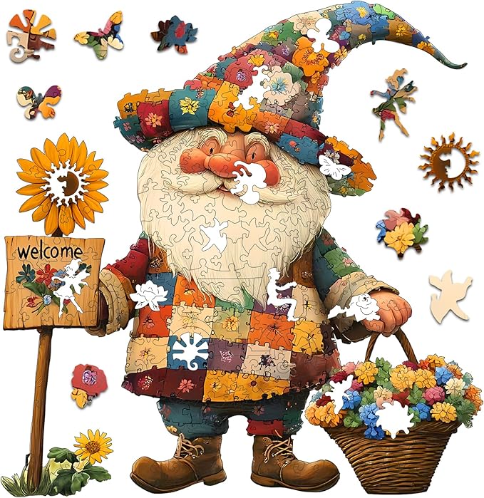 Wooden Puzzles for Adults, 500 Pieces Gnome Puzzle for Adults and Kids, 18.5 * 17.9 in Unique Shape Wooden Jigsaw Puzzle, Wooden Puzzle Creative Toys for Family Friends