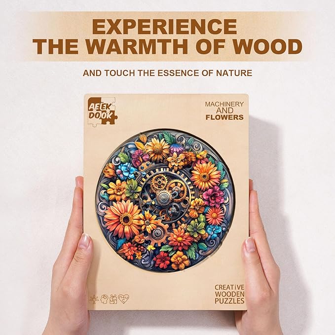 Wooden Puzzles for Adults - Machinery and Flowers Wood Puzzles Adult - Unique Animal Shape Wooden Jigsaw Puzzles for Adults - Birthday Gifts for Puzzle Lovers, Family (11.4 * 11.3in)