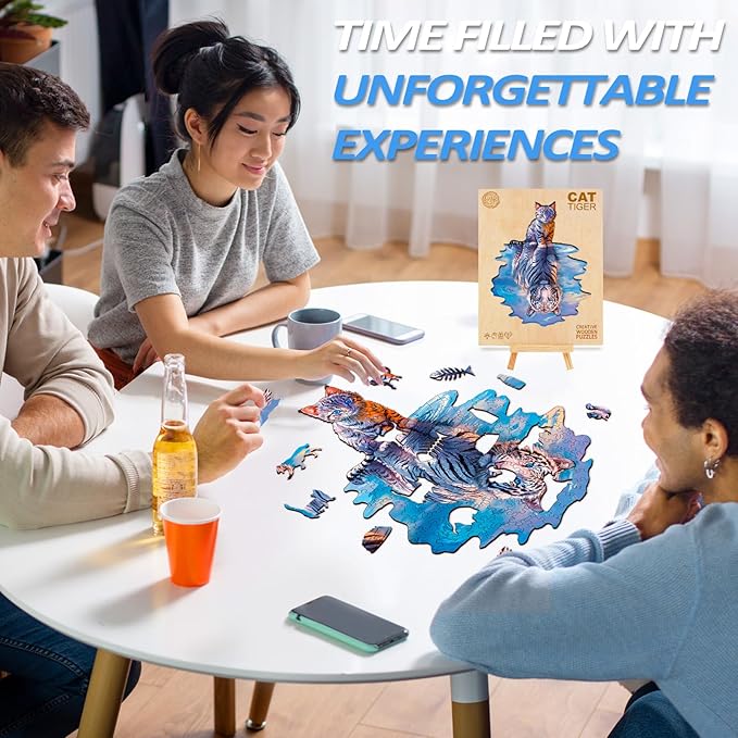 Wooden Puzzles for Adult, Cat Tiger Wooden Jigsaw Puzzles, Unique Shape Wooden Jigsaw Puzzle, Best Gift for Family Game (S-8.4 * 6.8in-95pcs)