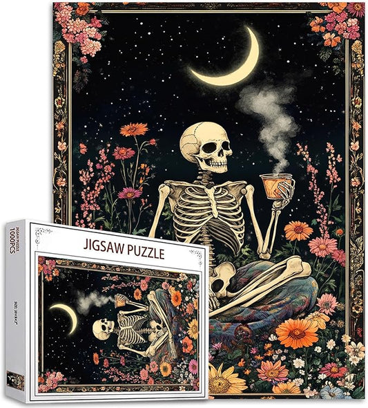 Tucocoo Human Skeleton Jigsaw Puzzles for Adults 1000 Pieces, Whimsical Skull Flowers Boho Art Puzzle Colorful DIY Craft Puzzles for Home Decoration Gifts, Family Puzzle Perfect for Game Nights