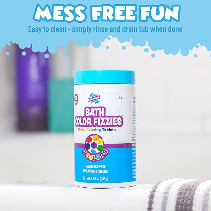 Tub Works® Bath Color Fizzies, 150 Count | Nontoxic & Fragrance-Free | Fizzy, Bath Color Tablets for Kids | Create Fun Bath Colors | Water Tablets in 7 Colors for Variety | Bath Bombs for Kids Bath
