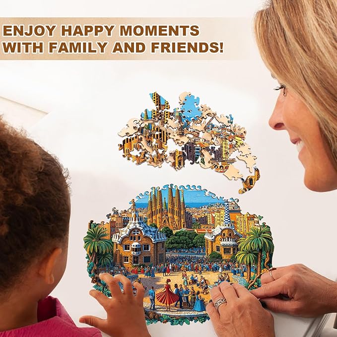 Jigfoxy Wooden Puzzles for Adults, Barcelona Plaza Wood Puzzles Adult, Unique Animal Shape Wooden Jigsaw Puzzles for Adults, Birthday Gifts for Puzzle Lovers, Family, Friend (M-11.4 * 11.4in-200pcs)
