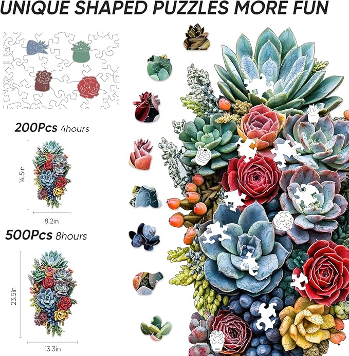 Wooden Puzzles for Adults,Succulent Waterfall Jigsaw Puzzles,500 Pieces,13.3 * 23.5 Inch,Unique Irregular Shape Fun Challenging Family Game Gifts