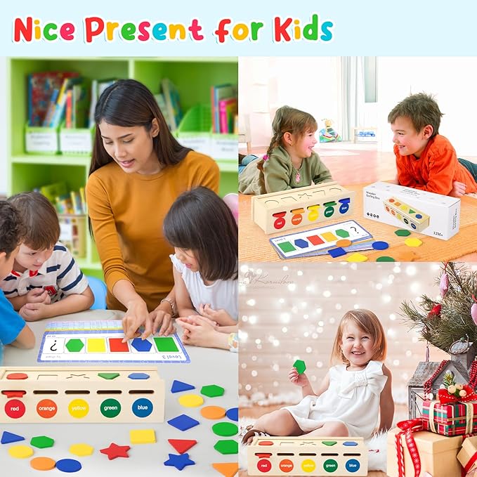 Shape Sorter Wooden Color & Shape Sorting Toys for Toddlers 1-3, Matching Box Shape Sorters Montessori Toys Learning Educational Toys for 1 2 3 4 Year Old Boy Girl Classroom Birthday Easter Gifts