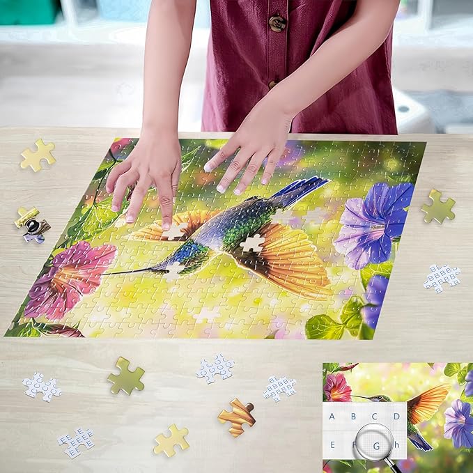 300 Pieces Puzzle for Adults,Hummingbird and Flowers Large Pieces Jigsaw Puzzle for Kids Adults Seniors,Recycled Paper,Glossy & Sturdy Pieces,Challenging Puzzle & Perfect Family Game (20.5 x 15 in)