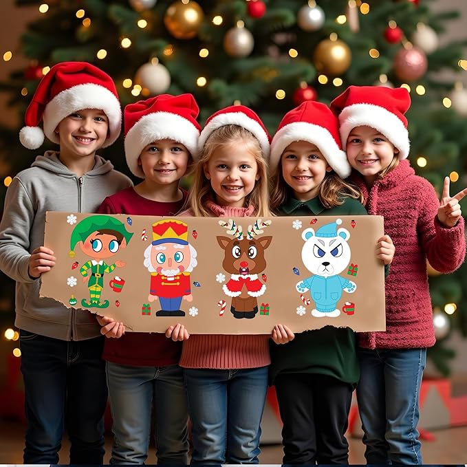 JOYIN 48 Pcs Christmas Make A Face Sticker Sheets Make Your Characters with Santa Santa, Gnome, Reindeer, Snowman, Gifts for Kids School Activities Party Favor Supplies Xmas Craft