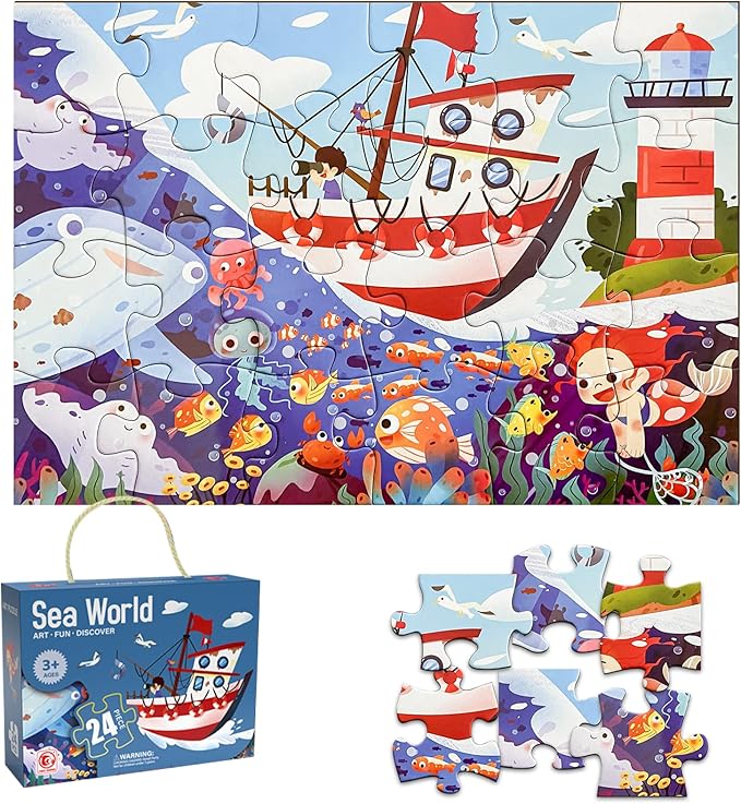 Jumbo Floor Puzzle for Kids,Large Jigsaw Puzzles 24 Piece for Kids Ages 3-5 (sea World)