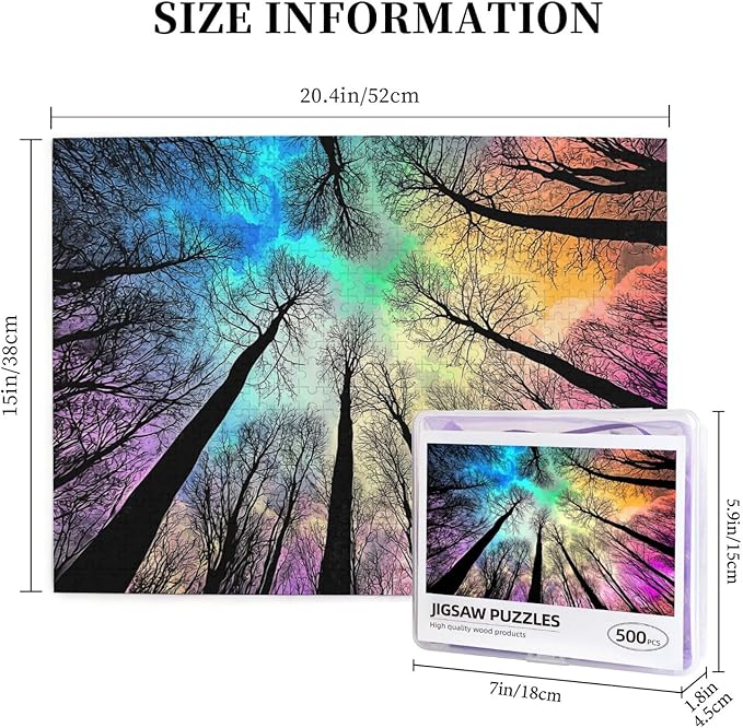 Colorful Forest Under Starry Night 500 Pieces Colorful Gradient Magic for Adult,Hard Challenge Puzzle Northern Lights Starry Night Glow in The Dark Puzzle for Birthday Gifts and Family Game