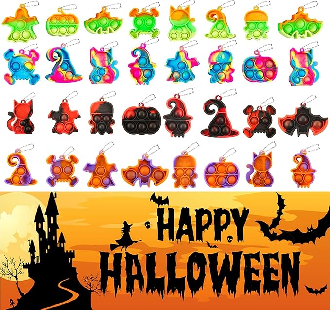 32Pcs Halloween Mini Pop Fidget Toys Packs for Kids Girls Boys Halloween Party Favors Halloween Treat Bags Gifts Stress Relief