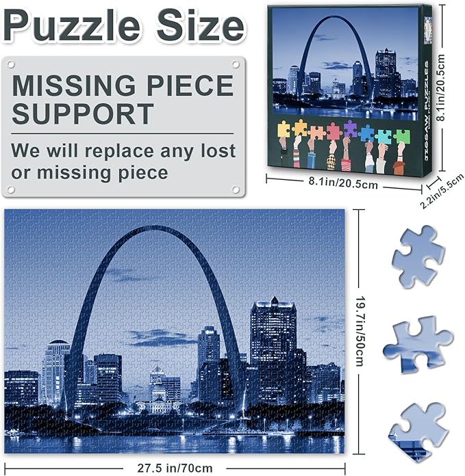 Puzzles for Adults 1000 Pieces St. Louis City Center Skyline, Jigsaw Puzzles 1000 Pieces Cityscape Theme, Challenging Puzzle Games for Women Home Decoration Gift Size 19.7x27.5 inches