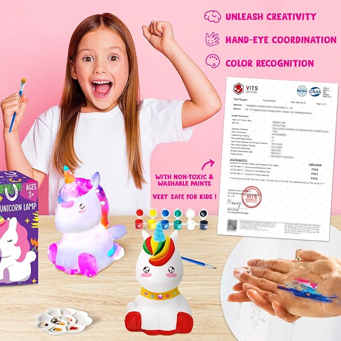 Goodyking Paint Your Own Unicorn Lamp Art Kit, DIY Night Light, Arts & Crafts, Painting Kit for Kids Ages 8-12, Art Supplies Birthday Party Holiday Unicorns Gift for Teens Girls Boys Age 3 4 5 6 7 8+