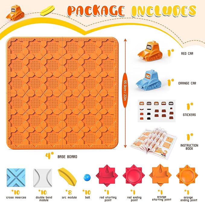 STEM Logic Road Builder Toys: Board Games Toys for 5 Year Old Kids Montessori Brain Teaser Puzzles Educational Learning Activities Toy for Kid Ages 3 4 6-8 12 Boys Girls Gifts (Orange, 50PCS)