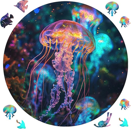 Ruikiyart Wooden Puzzles for Adults, 5MM 500 Pieces Jellyfish Wooden Jigsaw Puzzles, Sea Animals Unique Shapes Puzzles, Gift for Kids and Adults on Birthday, Thanksgiving, Christmas (16.7" x 16.7")