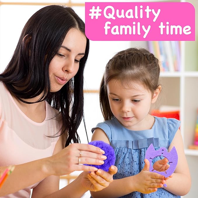 EZCRA Kids Crafts Ages 4-8 – 10 Plush Pom Pom Animal All-in-One DIY Craft Set – Felt Stickers, Educational & Creative Gift for Girls & Boys