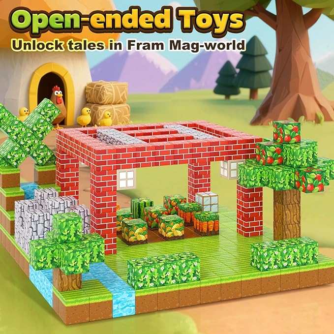 150PCS Magnetic Blocks - Build Mine Magnet World Farm Edition, Magnetic Kids Games for Boys & Girls Age 3-5 4-8 6-8, STEM Sensory Construction Classroom Must Haves Building Toys for Toddlers