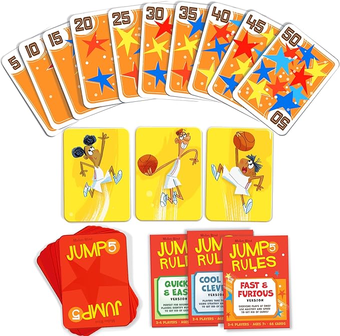 Melon Rind Jump 5, Math Game for Kids Learning Multiples of 5, Lively Basketball Themed Card Game, a Fun Math Activity for Boosting Confidence, Quick and Easy Screenless Fun, Ages 7+