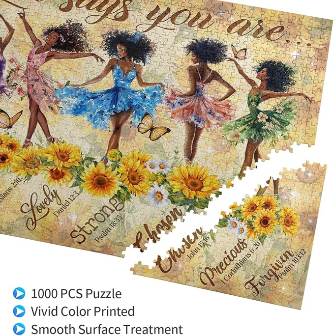 Christian Puzzles for Adults 1000 Pieces African American Ballet Dancer Jigsaw Puzzle God Says You are Inspirational Bible Puzzle Wall Decor