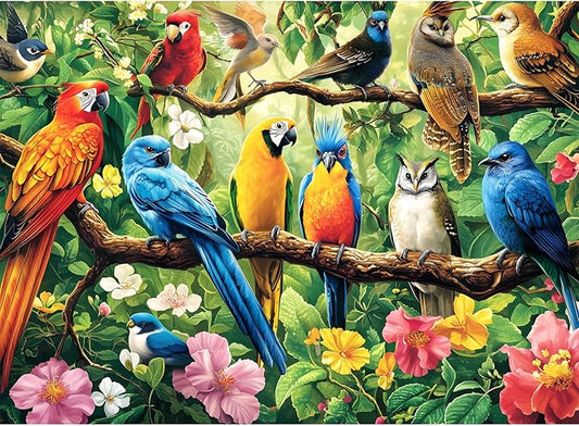 300 Piece Puzzle for Adults,Jungle Parrots Jigsaw Puzzles Adults Kids Seniors,Large Piece Animal Puzzle for Kids Ages 8-10 10-12,Bird Flower Puzzles Letters on Back,Unique Puzzles Great Gift,20.5*15in