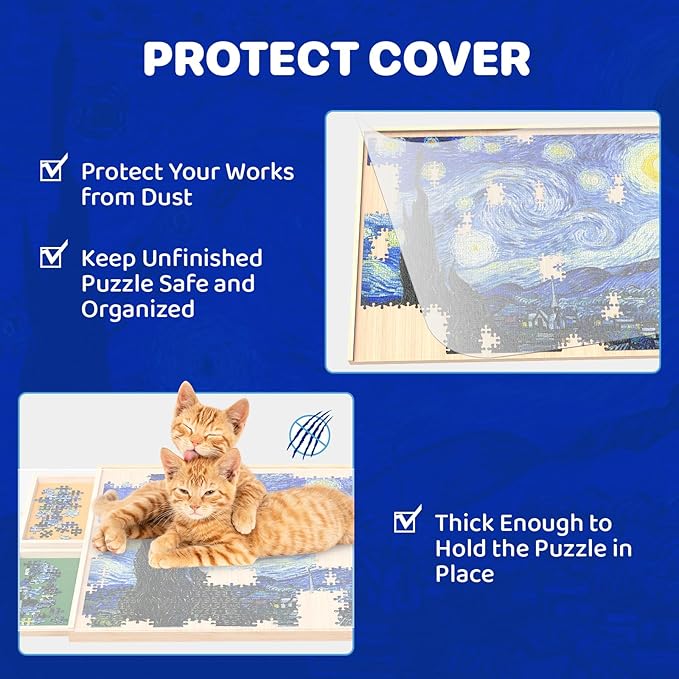 Puzzle Board with Drawers Rotatable 360-Degree Wheels and Cover 34" x 26" 1500 Piece Wooden Jigsaw Puzzle Table Storage Organizer Portable Lightweight Design