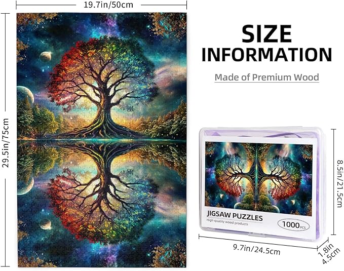 Tree of Life Puzzle 1000 Piece,Colorful Tree of Life Puzzle,Colorful Starry Night Tree Jigsaw Puzzle，Beautiful Galaxy Nature Landscape Jigsaw Puzzles，for Adults Toys Gift Family Decoration