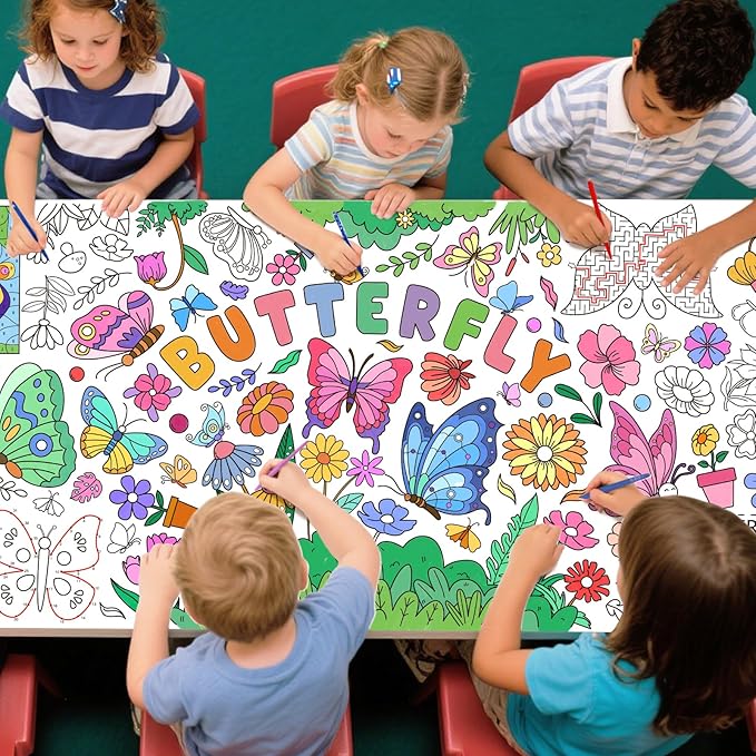 Butterfly Birthday Party Giant Coloring Poster - 31.5X 72 Inches - Versatile Classroom Wall Décor & Butterfly Birthday Decorations-Poster or Table Cover for School Parties and Special Events