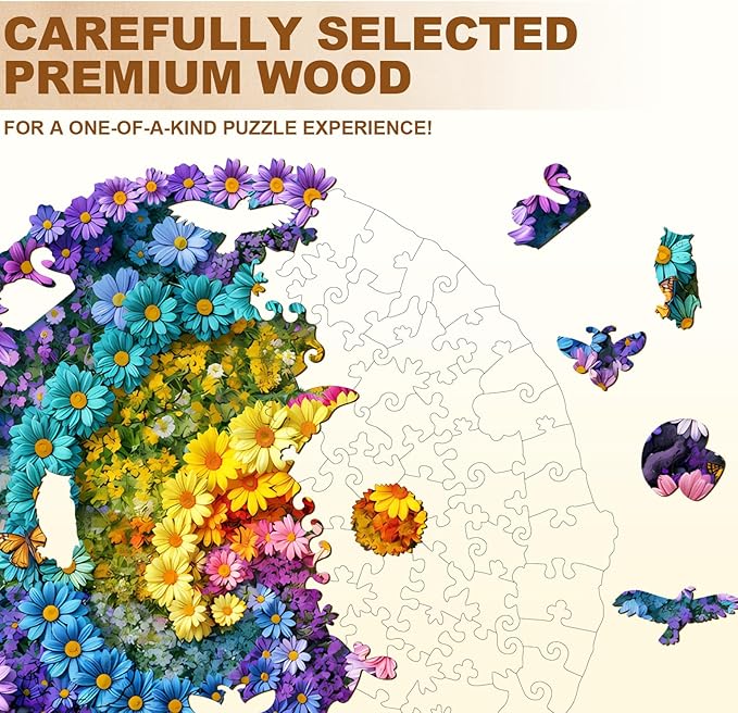 WOODBESTS Wooden Puzzles for Adults-Sea of Flowers, 100 Pieces Wood Puzzle (S-8.5 * 8.5in), Premium Art Shape Wooden Animal Jigsaw Puzzles, for Men/Women & Family Game Night