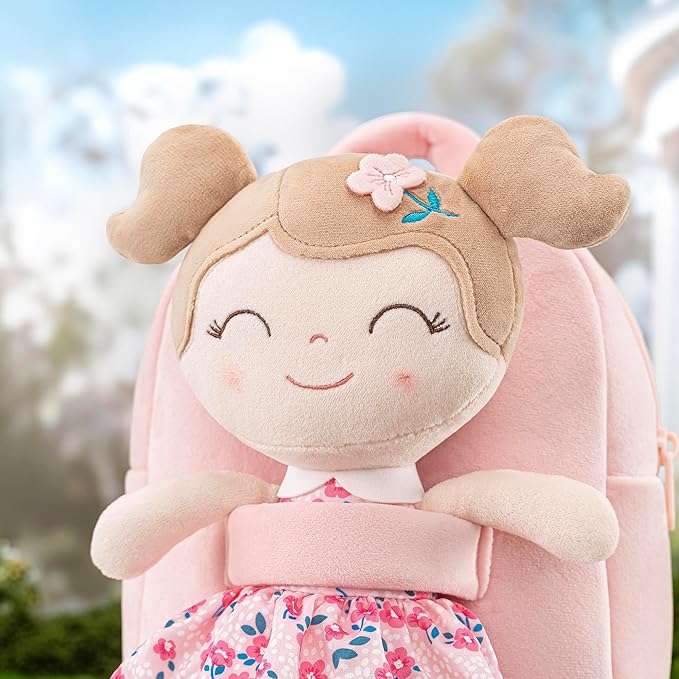 Gloveleya Toddler Backpack Baby Girl Gift Plush Bag Diaper Bag Plush Printed Sakura Backpack 9 Inches