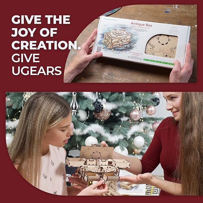 UGEARS 3D Wooden Puzzles Box - 3D Puzzle Antique Wooden Box Wooden Model Kits for Adults - Laser-Cut Mechanical Model Construction Kit