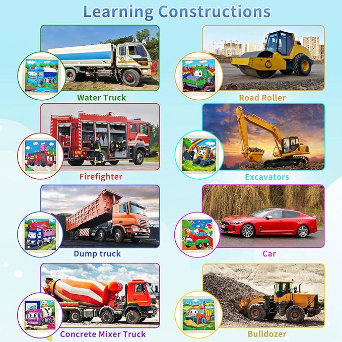 Wooden Puzzles for Toddlers 3-5,9 Pieces Jigsaw Puzzles for Kids Ages 3-5,Construction Vehicle Jigsaw Puzzle Preschool Learning Toy Gift for Boys Girls 3 4 5 Years Old