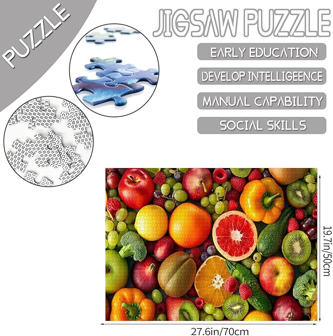 Tucocoo Jigsaw Puzzles for Adults 1000 Pieces, Fruit and Vegetable Background Art Jigsaw Puzzle Colorful DIY Craft Puzzles for Home Decoration Gifts, Family Puzzle Perfect for Game Nights