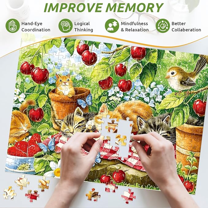 2 Pack 300 Piece Puzzle for Adults, Kittens Puppies Jigsaw Puzzle for Adults Teens,Large Piece Puzzle for Kids Ages 8-10 10-12,Glossy & Sturdy Pieces,Challenging Family Game Great Gift Idea,20.5x15 in