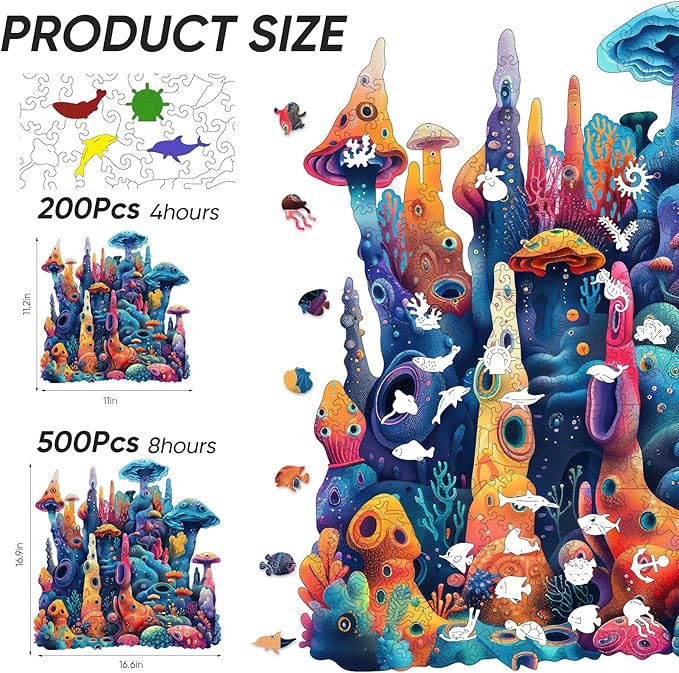 Wooden Puzzles for Adults 500 Pieces, Coral Jigsaw Puzzles, Royal Unique Shape Adult Puzzles, Irregular Wood Puzzles Creative Gift for Adults Family Game(16.6x16.9 in)