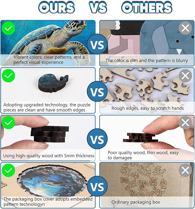 Leodozzio Wooden Puzzles for Adults, Sea Turtle Jigsaw Puzzles 200 Pieces-5MM Thickness, 11.2x11.2 Inch, Unique Shaped Wooden Puzzle, Birthday Gift Family Game