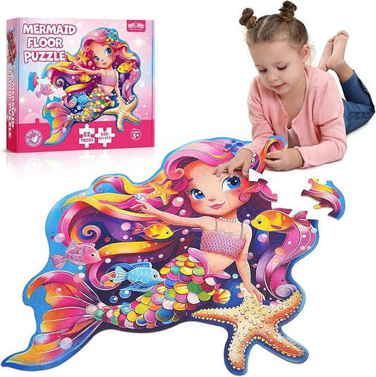 BenBen Floor Puzzles for Kids Ages 4-6, 52 Piece Mermaid Puzzle for Toddlers 3-5, Mermaid Toys Birthday Gift for Girls Boys