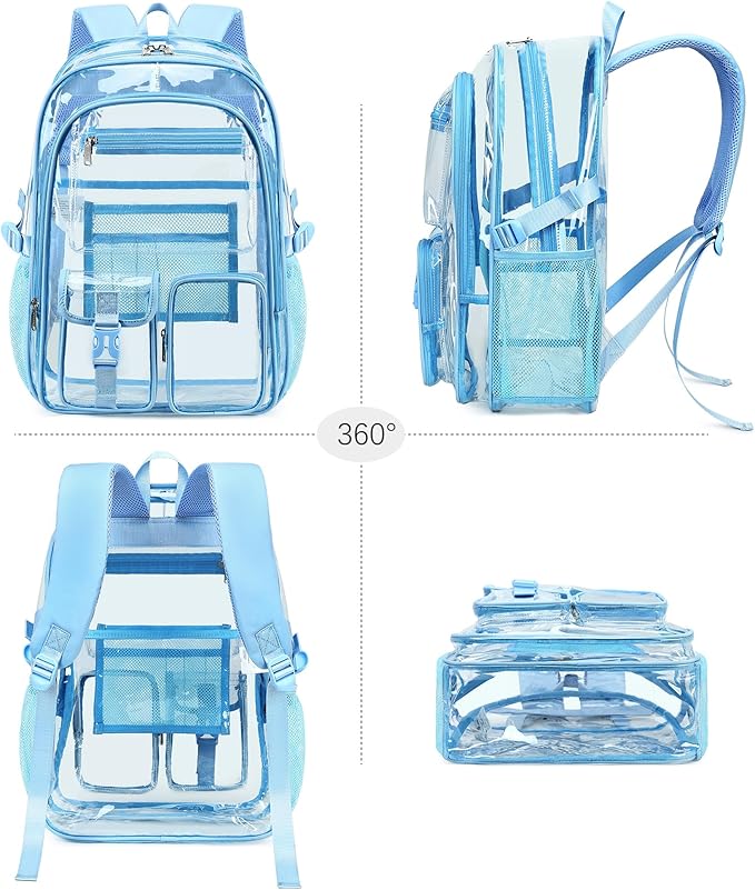 abshoo Large Clear Backpack For Girls Women Clear School Bookbag Heavy Duty Transparent Backpacks for Girl (Sky Blue)