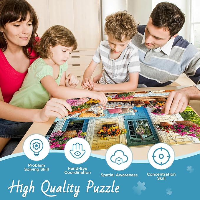 300 Piece Puzzles for Adult, Colorful Flower Jigsaw Puzzle 300 Pieces for Adults Kids Seniors, Beautiful House and Puppy Adults Puzzle for Family and Friends Party Gifts Decor 20.5×15 in